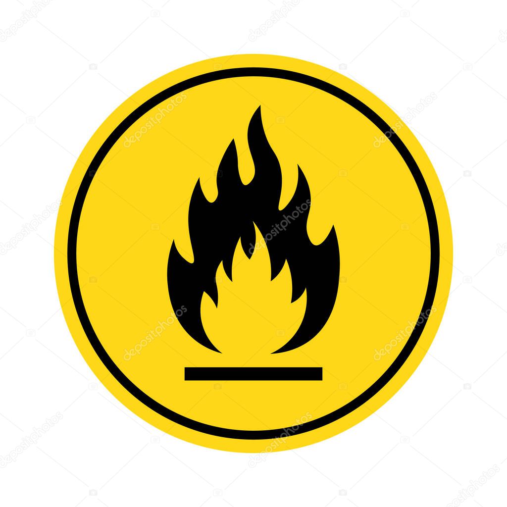 Fire warning icon, flammable sign. Chemical hazard, fire danger, flammable liquid symbol. Vector illustration.