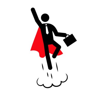 Superhero business pictogram man icon set. Superhero businessman flying stick figure. Victory worker, employer pictogram person. Vector illustration.
