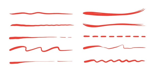 Red Brush Stroke Underline Marker Pen Highlight Stroke Vector Swoosh — Stockvektor