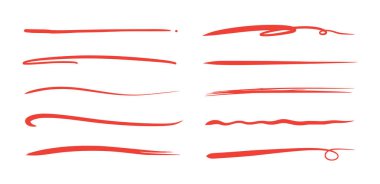 Red brush stroke underline. Marker pen highlight stroke. Vector swoosh brush underline set for accent, marker emphasis element.. clipart