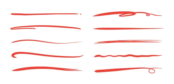 Red Brush Stroke Underline Marker Pen Highlight Stroke Vector Swoosh — Stock vektor