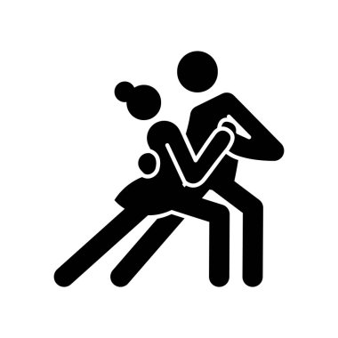 Dance couple stick figure icon. Black ballroom pictogram waltz, tango dancing man and woman. Vector illustration.