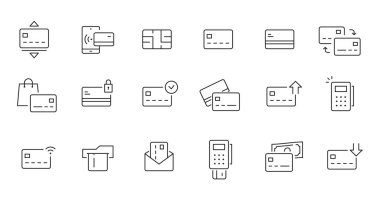 Credit card line icon set. Credit card payment, money transfer, mobile bank business pictogram. Outline editable stroke icon set. Vector illustration.