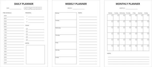 Minimalis Planlayıcısı Basit Günlük Haftalık Aylık Yemek Planlayıcısı — Stok Vektör