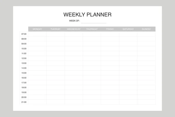 Einfache Wochenplaner Vorlage Wochenplan — Stockvektor