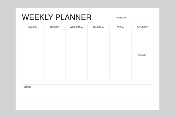 Minimalistische Wochenplaner Vorlage Zeitplan — Stockvektor