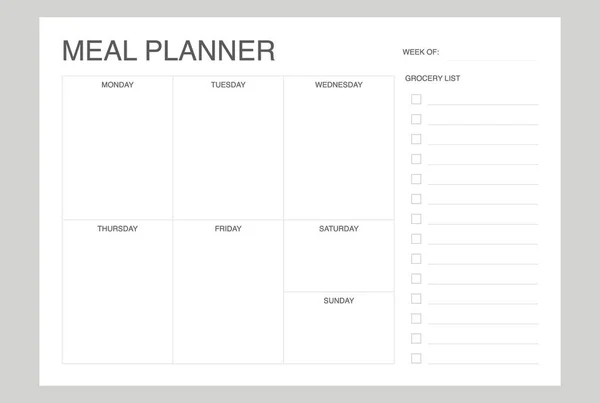 Prosty Szablon Weekly Meal Planner Harmonogram — Wektor stockowy
