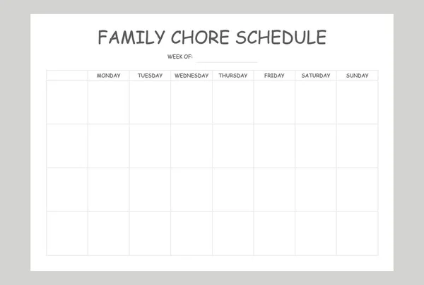 Horario Gráfico Tareas Familiares Planificador Para Niños Imprimibles — Vector de stock