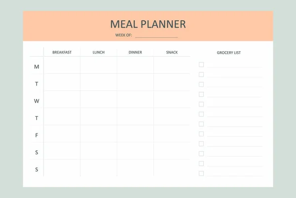 每周膳食计划和食品清单 — 图库矢量图片