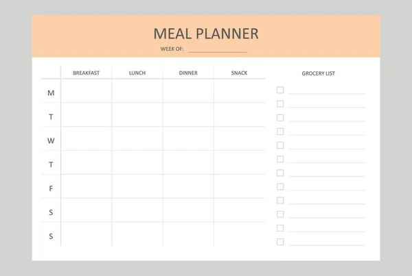 Planejador Semanal Refeições Lista Compras Modelo Vetor — Vetor de Stock