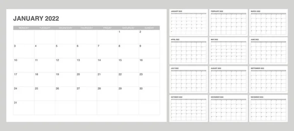 Простой Минималистский Календарь 2022 — стоковый вектор