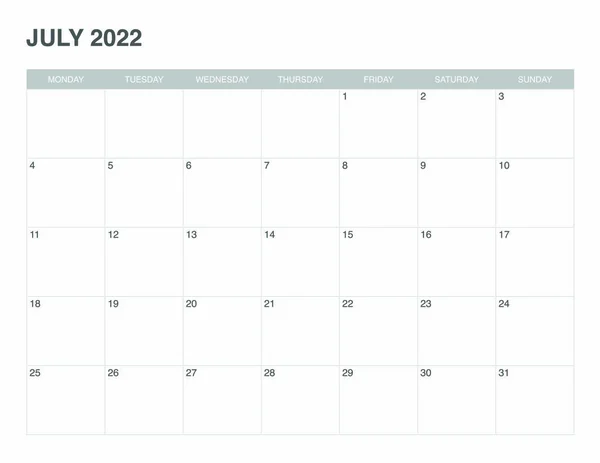 Basit tasarımla Temmuz 2022 takvimi