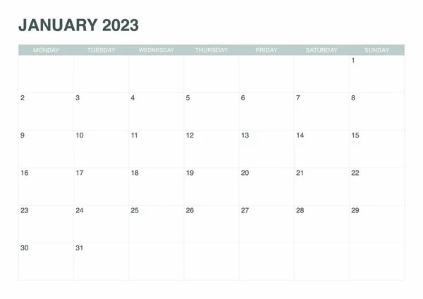 Calendar January 2023 Start Monday — Stockvector