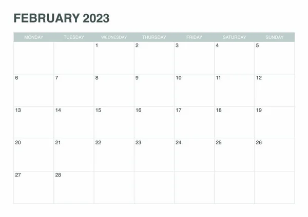 Calendar February 2023 Start Monday — Wektor stockowy