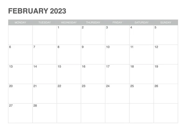 Calendar February 2023 Start Monday — Wektor stockowy