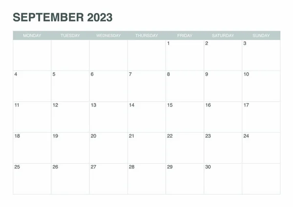 Calendario Septiembre 2023 Diseño Simple — Vector de stock