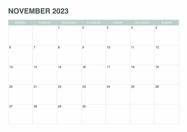 Calendar November 2023 Simple Design — Stock vektor
