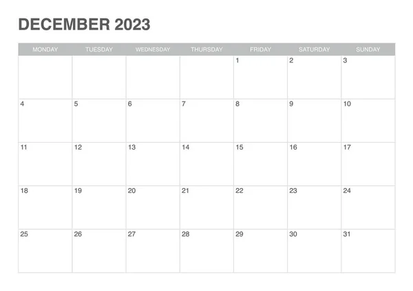 Calendario Diciembre 2023 Diseño Simple — Vector de stock