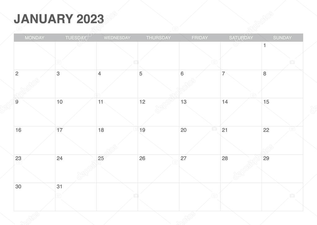 calendar january 2023, start monday