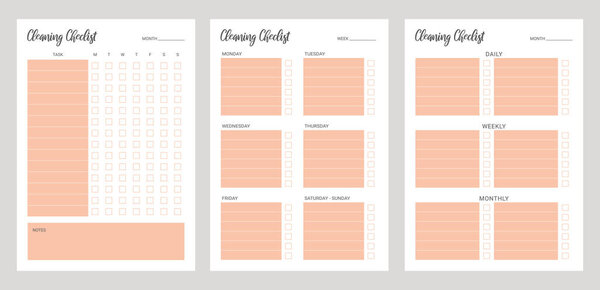 set cleaning checklist, schedule planner