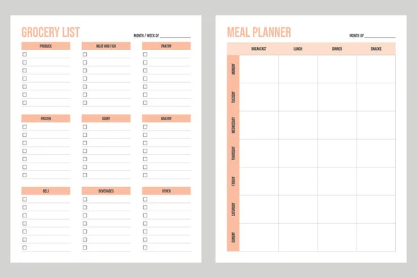 Speiseplan Und Lebensmittelliste — Stockvektor