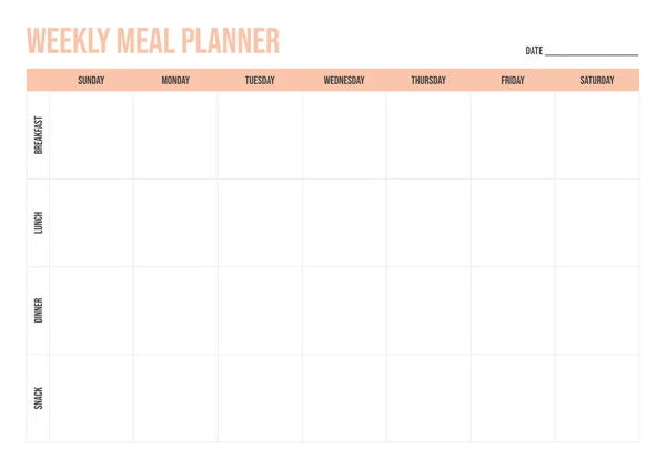 Weekly Meal Planner Mit Rosa Farbe — Stockvektor