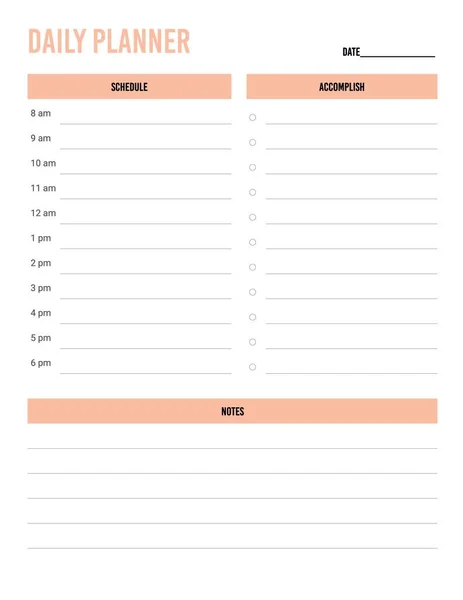 Simple Planificador Diario Tema Rosa — Vector de stock