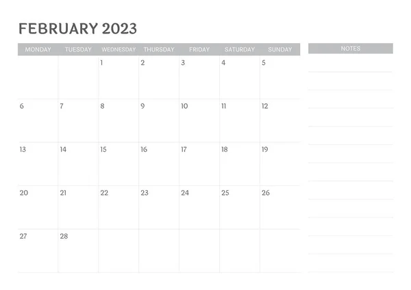 Kalender Februari 2023 Met Opmerking — Stockvector