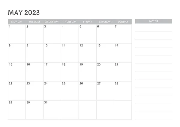 Простий Календар 2023 Року Нотатками — стоковий вектор