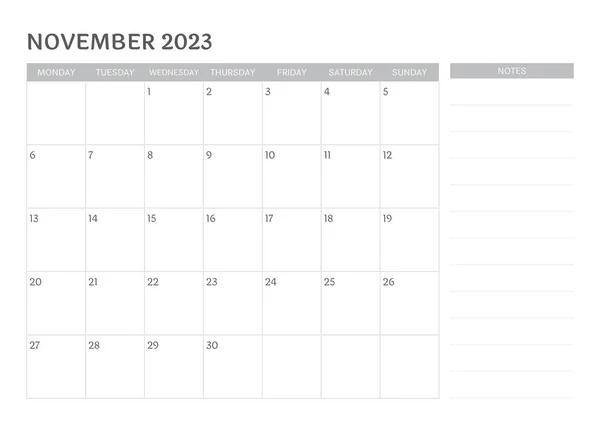 Kasım 2023 Tarihli Tasarım Takvimi — Stok Vektör