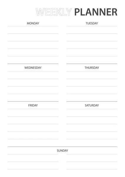 Weekly Schedule Planner Simple Line Design — Vetor de Stock