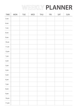 Weekly Schedule Sheets, agenda hour
