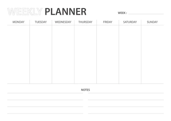 Einfache Wochenplanne Mit Notizen — Stockvektor