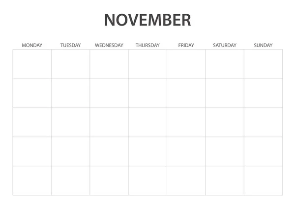 November Monthly Blank Calendar Printable — Stock Vector