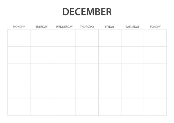 December Monthly Blank Calendar Printable — Stock Vector