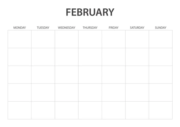 February Monthly Blank Calendar Printable — Stock Vector