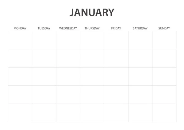 January Monthly Blank Calendar Printable — Stock Vector