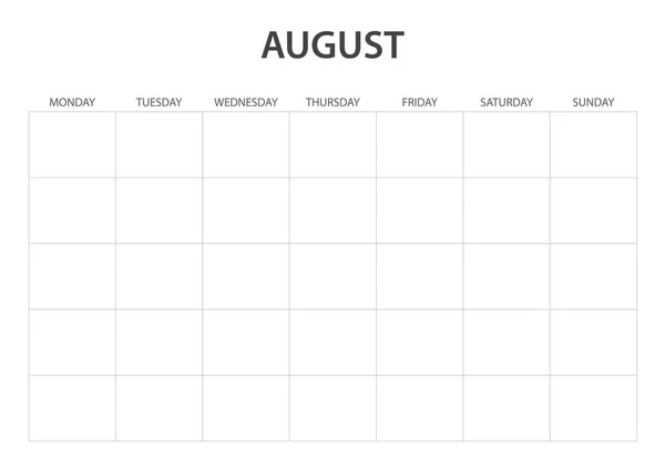 August Monthly Boş Takvim Yazdırılabilir