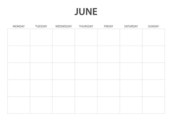 June Monthly Blank Calendar Printable — Stock Vector
