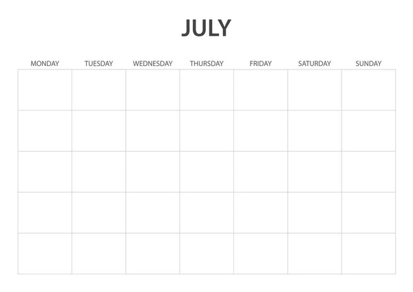 Temmuz Aylık Boş Takvim Yazdırılabilir