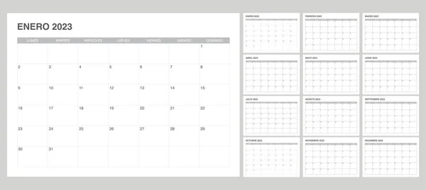 Calendario Conjunto Simple 2023 Español — Vector de stock