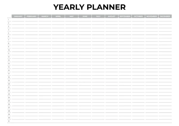 Planificador Anual Diseño Calendario Pared Horizontal — Vector de stock