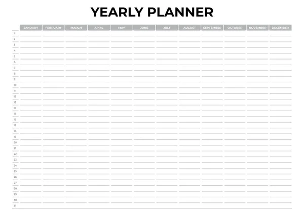 Jahresplaner Design Der Horizontalen Wandkalender — Stockvektor
