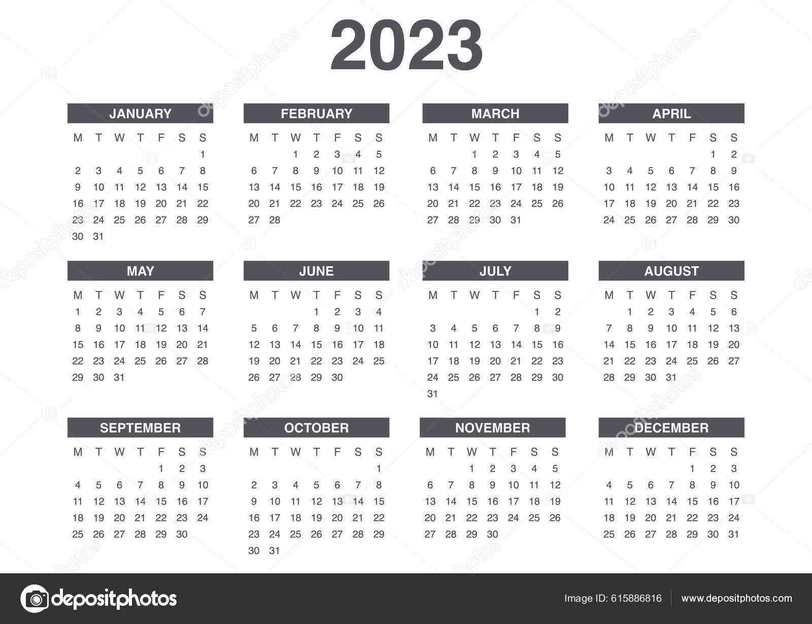 Calend rio completo 2023 projeto imagem vetorial de cbs design 615886816