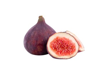 Organik tatlı incir meyvesi sağlıklı vejetaryen sebze diyeti taze olgun kırmızı kaydırak lezzetli tropik besin seti koleksiyonu kırsal beyaz arka planda izole edilmiş.