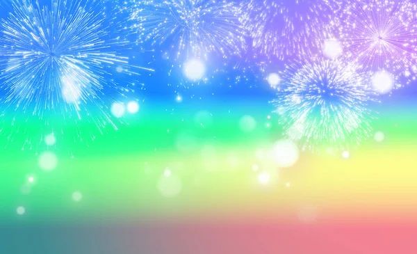 Realistico Illustrazione Colorato Arcobaleno Fuochi Artificio Cielo Pirotecnico Con Fumo — Foto Stock
