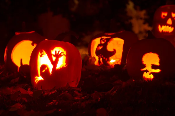 Lighted Halloween Pumpkins — Stock Photo, Image