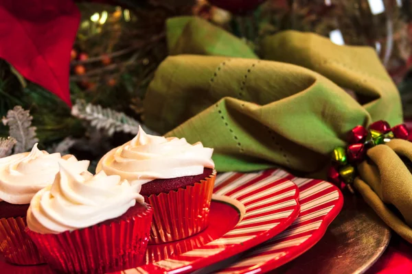 Christmas Dinner Table with Dessert — Stock Photo, Image