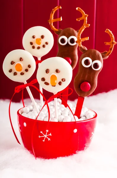 Snowmen and Reindeer Cake Pops — Stock Photo, Image