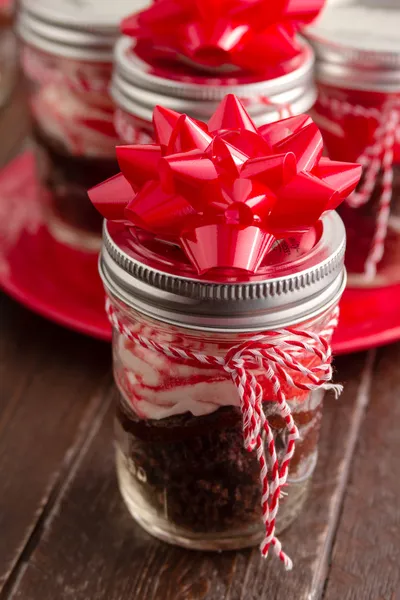 Chocolate Peppermint Cupcakes in a Jar — Stock Photo, Image